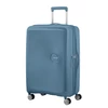 Kép 1/10 - American Tourister Soundbox 4-kerekes keményfedeles bővíthető bőrönd 67 x 46.5 x 29/32 cm, szürkés kék