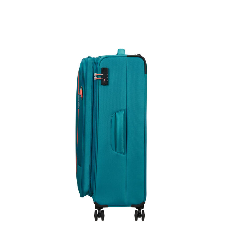 American Tourister Pulsonic Spinner 4-kerekes bővíthető bőrönd 81 x 49 x 31/34 cm, türkiz