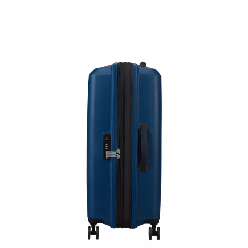 American Tourister AeroStep Spinner 4-kerekes keményfedeles bővíthető bőrönd 67 x 46 x 26/29 cm, sötétkék