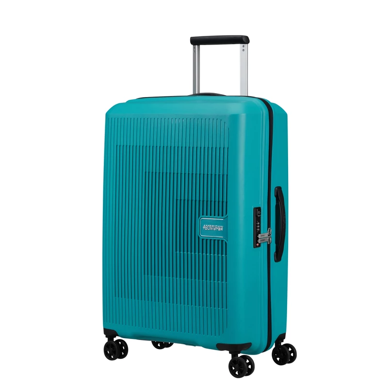American Tourister AeroStep Spinner 4-kerekes keményfedeles bővíthető bőrönd 67 x 46 x 26/29 cm, türkiz