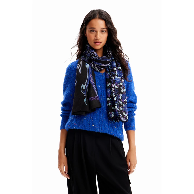Desigual női divatsál, Liquid Flor Rectangle, kék