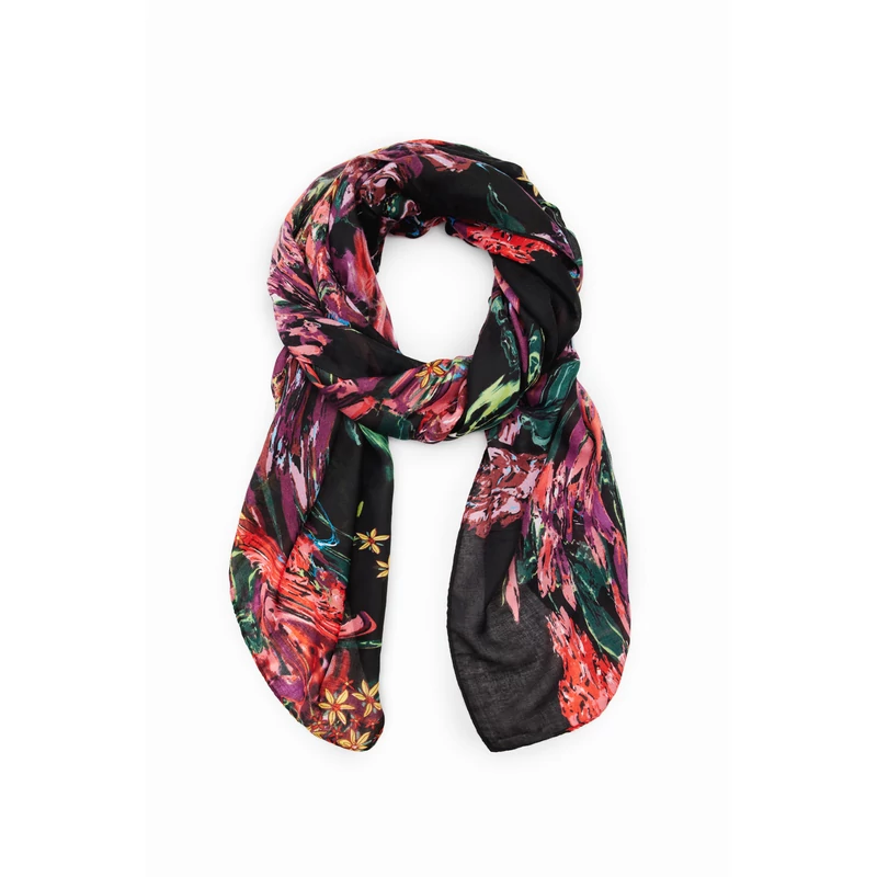 Desigual női divatsál, Flores Liquid, fekete, színes mintás