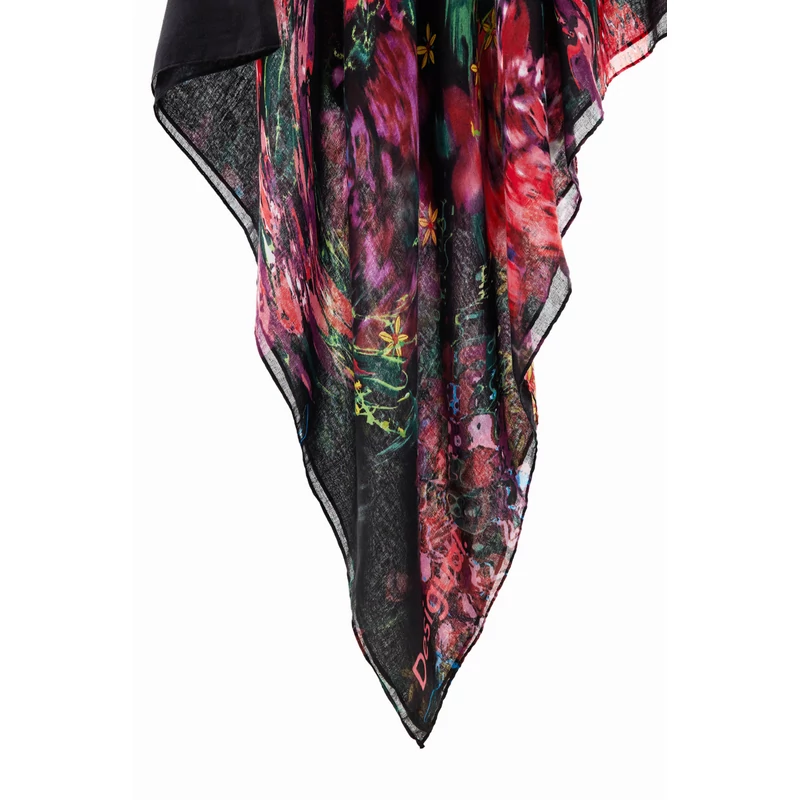 Desigual női divatsál, Flores Liquid, fekete, színes mintás