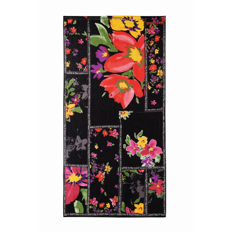 Desigual női divatsál, Flores Patch, fekete, színes mintás