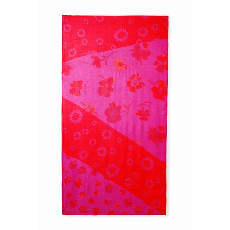Desigual női divatsál, Altura Rectangle, pink-piros virágos
