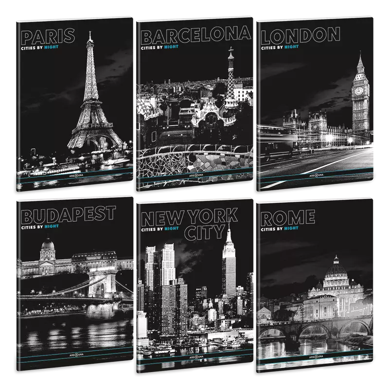 Ars Una Cities by night A/4 extra kapcsos füzet-négyzethálós 