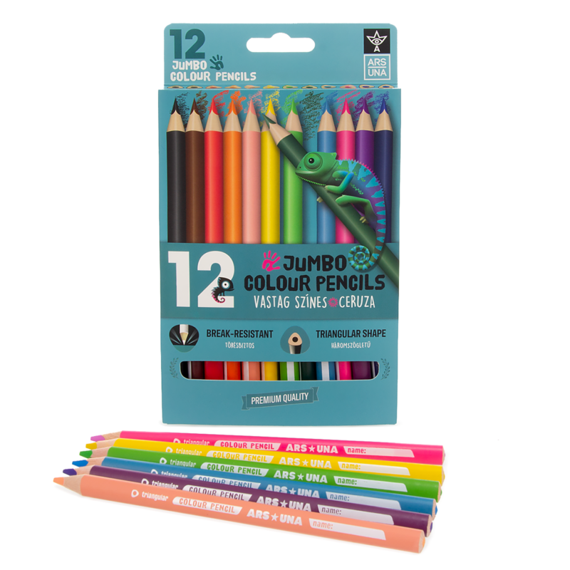 Ars Una háromszögletű vastag színes ceruza készlet, 12 színű