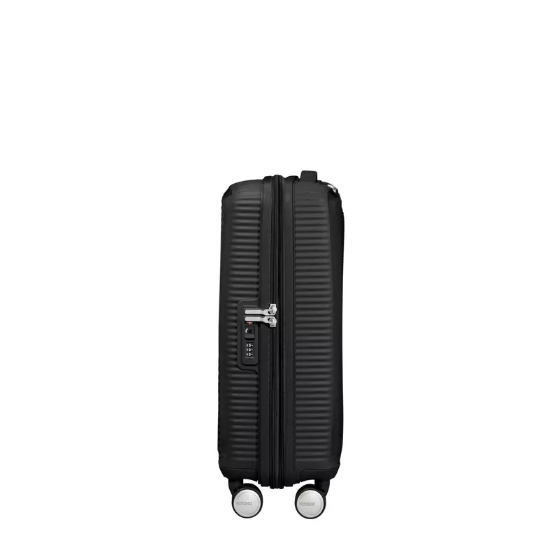 American Tourister Soundbox 4-kerekes keményfedeles bővíthető kabin bőrönd 55x40x20/23 cm, fekete