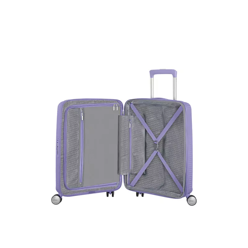 American Tourister Soundbox 4-kerekes keményfedeles bővíthető kabin bőrönd 55x40x20/23 cm, lila