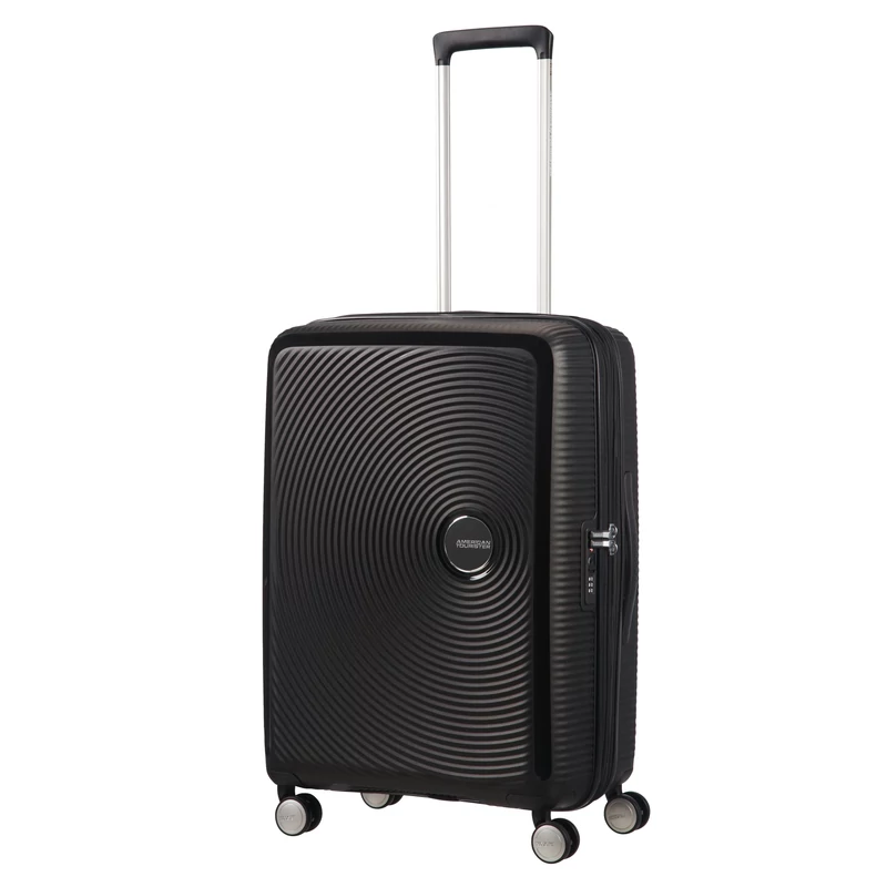 American Tourister Soundbox 4-kerekes keményfedeles bővíthető bőrönd 67 x 46.5 x 29/32 cm, fekete