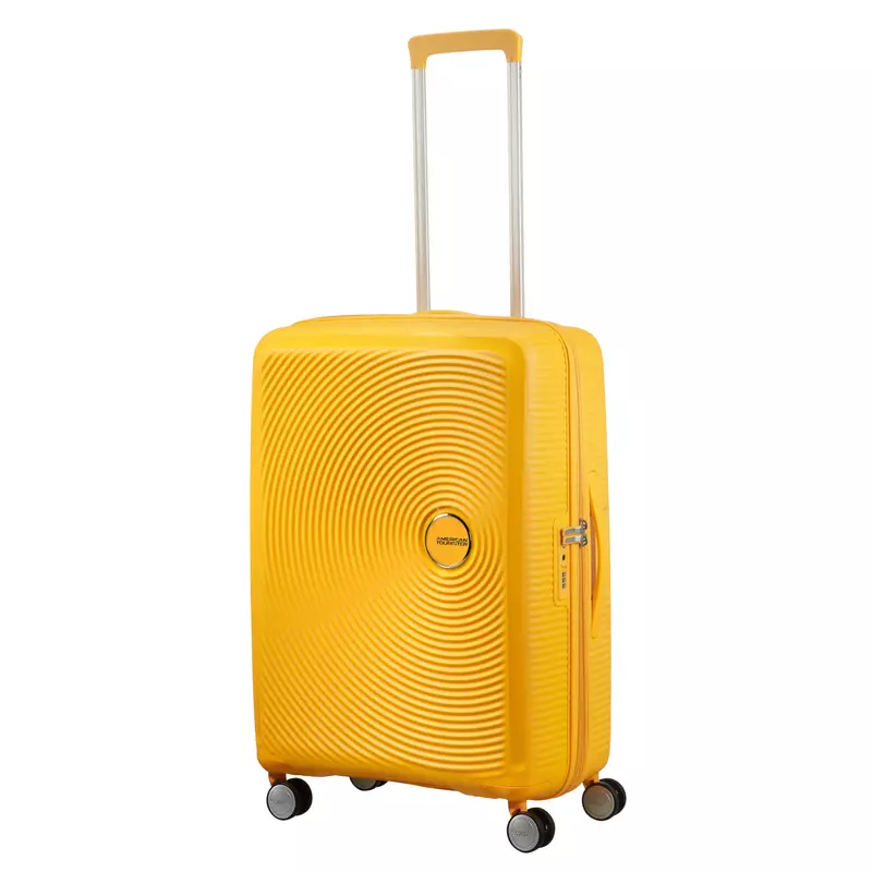 American Tourister Soundbox 4-kerekes keményfedeles bővíthető bőrönd 67 x 46.5 x 29/32 cm, sárga
