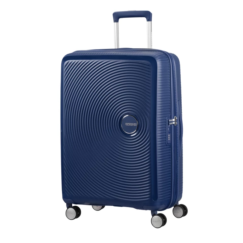 American Tourister Soundbox 4-kerekes keményfedeles bővíthető bőrönd 67 x 46.5 x 29/32 cm, sötétkék