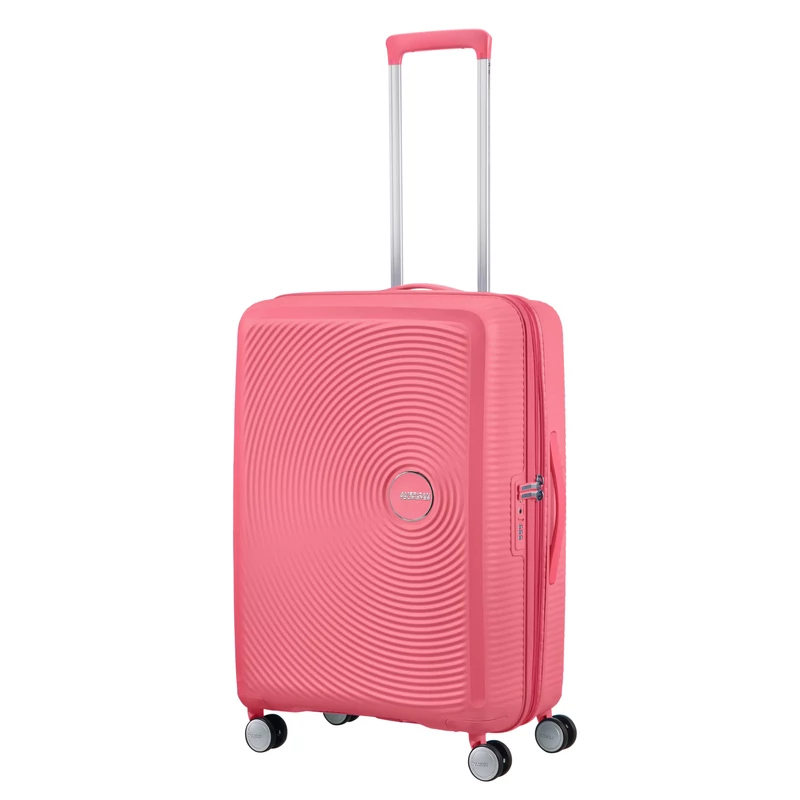 American Tourister Soundbox 4-kerekes keményfedeles bővíthető bőrönd 67 x 46.5 x 29/32 cm, rózsaszín