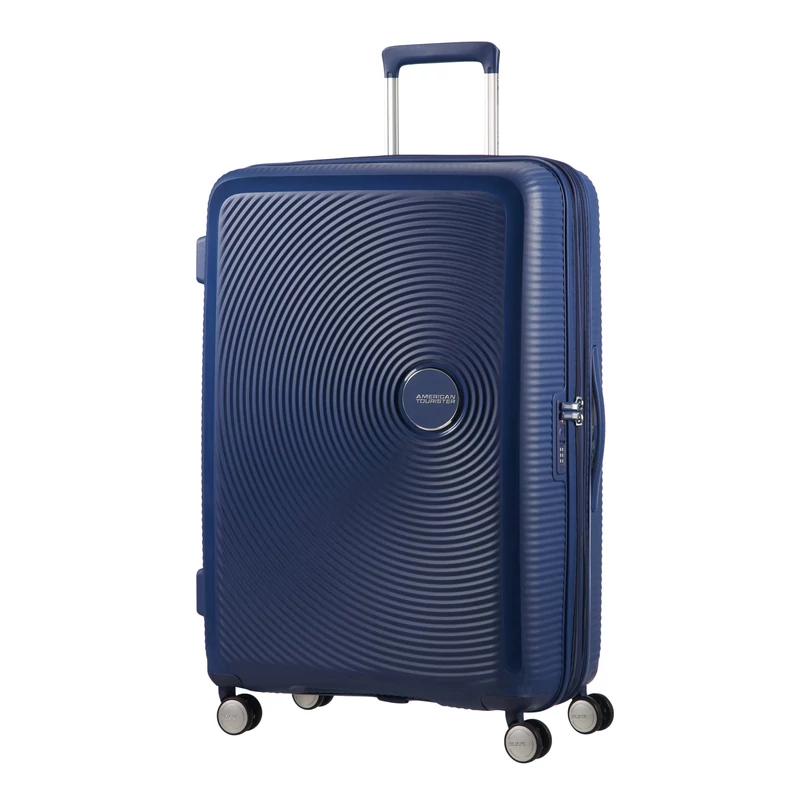 American Tourister Soundbox 4-kerekes keményfedeles bővíthető bőrönd 77 x 51.5 x 29.5/32.5 cm, sötétkék