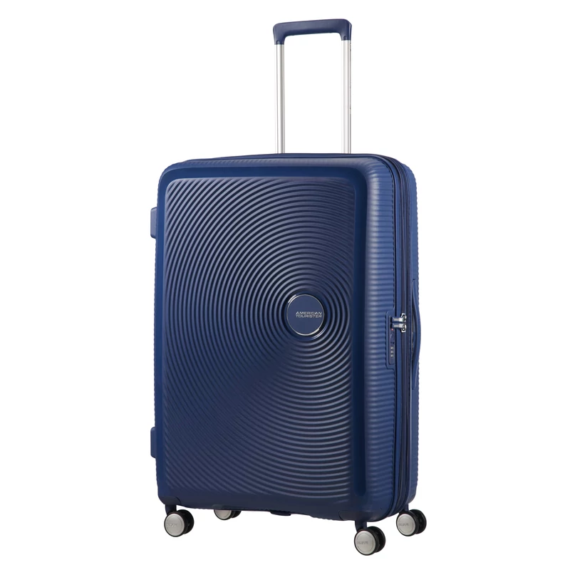 American Tourister Soundbox 4-kerekes keményfedeles bővíthető bőrönd 77 x 51.5 x 29.5/32.5 cm, sötétkék