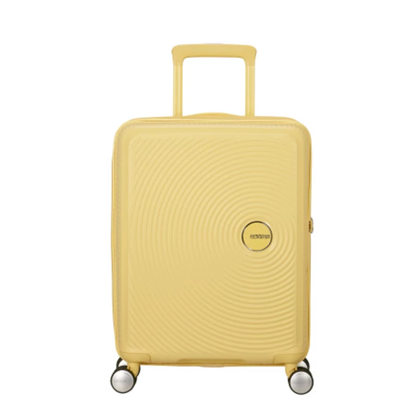 American Tourister Soundbox 4-kerekes keményfedeles bővíthető kabin bőrönd 55x40x20/23 cm, pasztell sárga