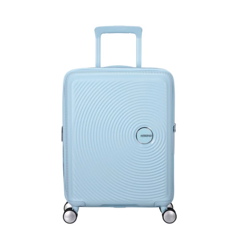 American Tourister Soundbox 4-kerekes keményfedeles bővíthető kabin bőrönd 55x40x20/23 cm, pasztell kék