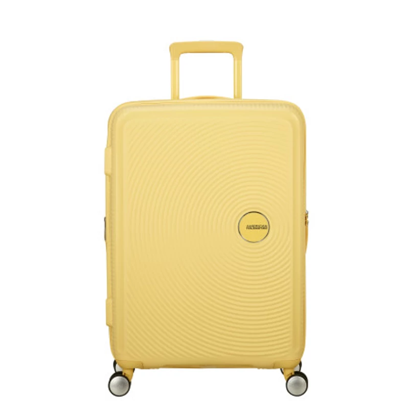 American Tourister Soundbox 4-kerekes keményfedeles bővíthető bőrönd 67 x 46.5 x 29/32 cm, pasztell sárga