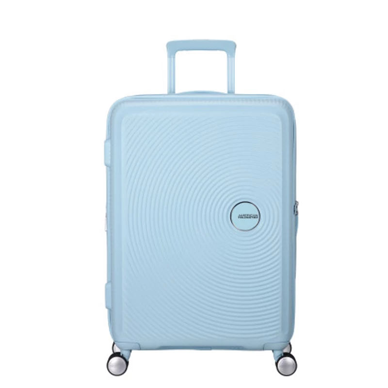 American Tourister Soundbox 4-kerekes keményfedeles bővíthető bőrönd 67 x 46.5 x 29/32 cm, pasztell kék