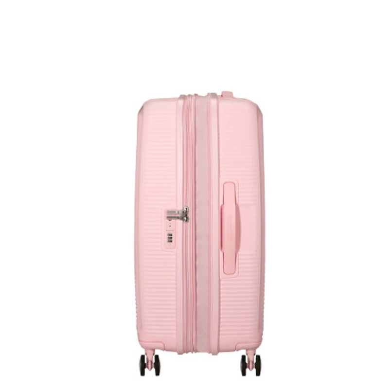 American Tourister Soundbox 4-kerekes keményfedeles bővíthető bőrönd 67 x 46.5 x 29/32 cm, pasztell rózsaszín