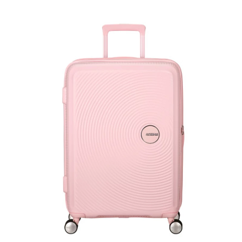 American Tourister Soundbox 4-kerekes keményfedeles bővíthető bőrönd 67 x 46.5 x 29/32 cm, pasztell rózsaszín