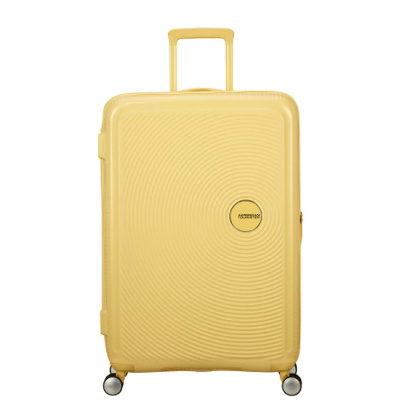 American Tourister Soundbox 4-kerekes keményfedeles bővíthető bőrönd 77 x 51.5 x 29.5/32.5 cm, pasztell sárga