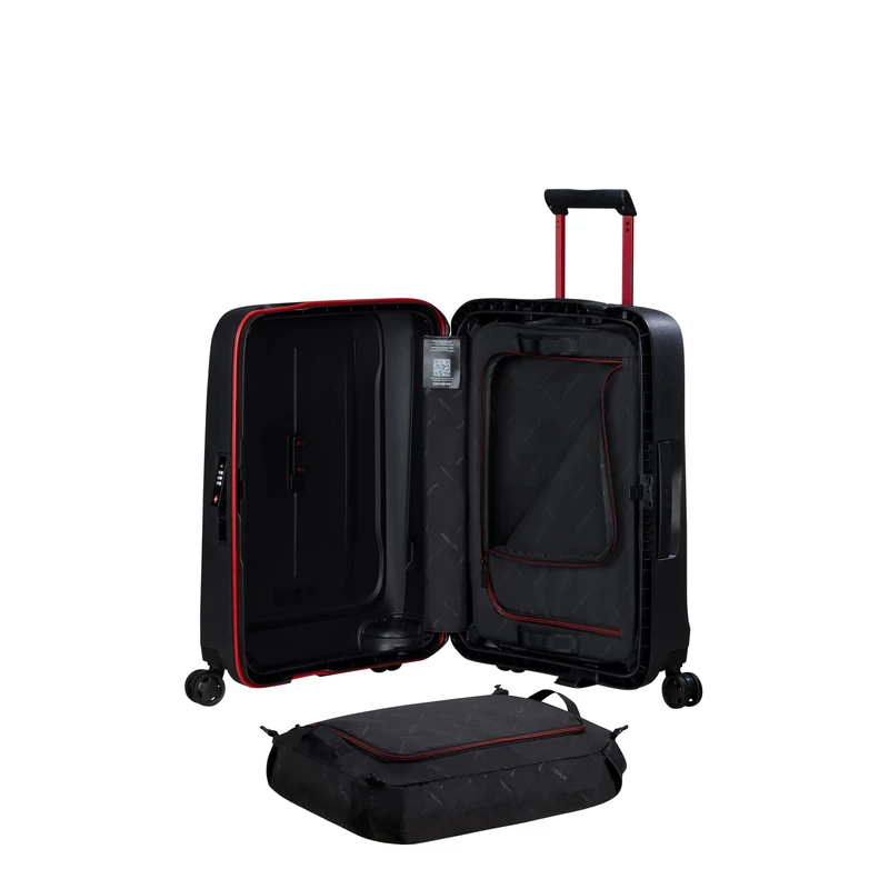 Samsonite Essens spinner 4-kerekes keményfedeles kabin bőrönd 55x40x20cm, fekete-piros