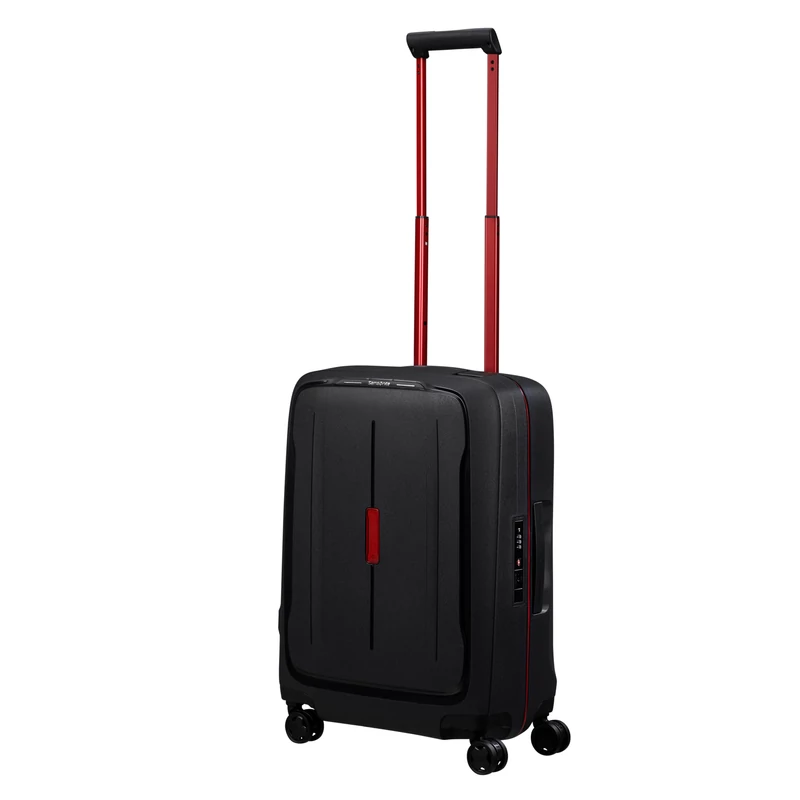 Samsonite Essens spinner 4-kerekes keményfedeles kabin bőrönd 55x40x20cm, fekete-piros