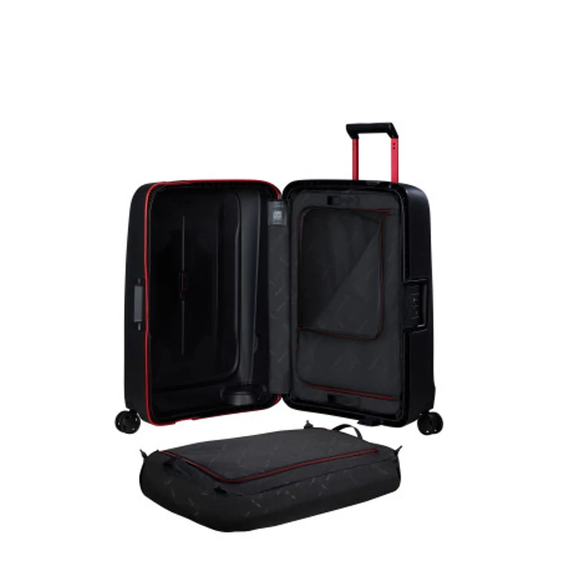 Samsonite Essens spinner 4-kerekes keményfedeles bőrönd 69 x 49 x 30 cm, fekete-piros