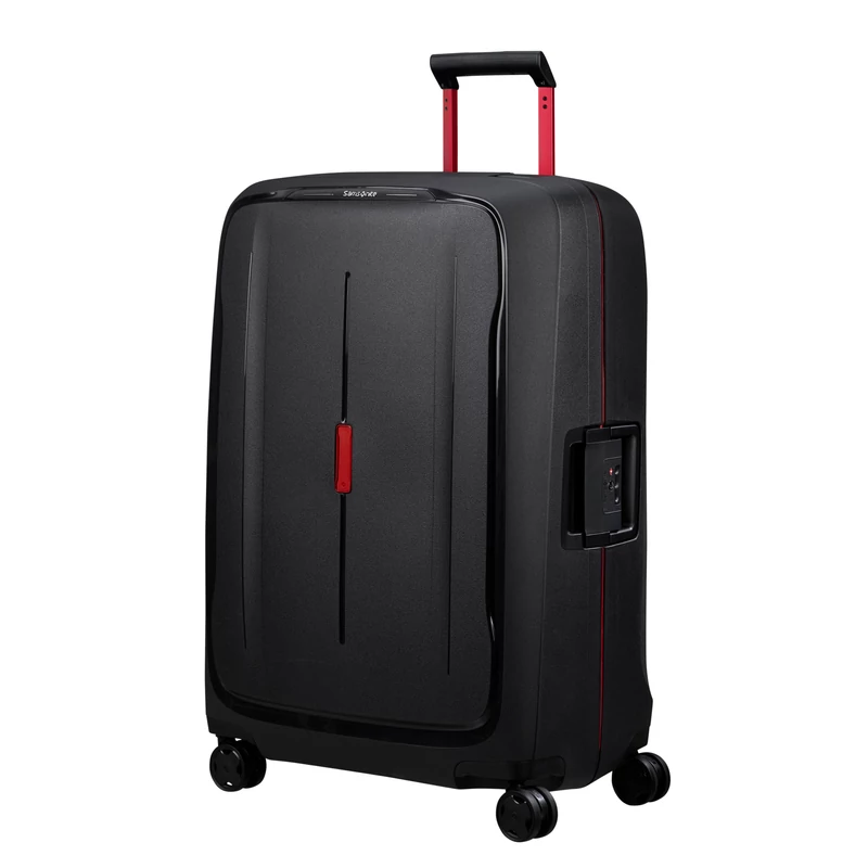 Samsonite Essens spinner 4-kerekes keményfedeles bőrönd 75 x 52 x 33 cm, fekete-piros