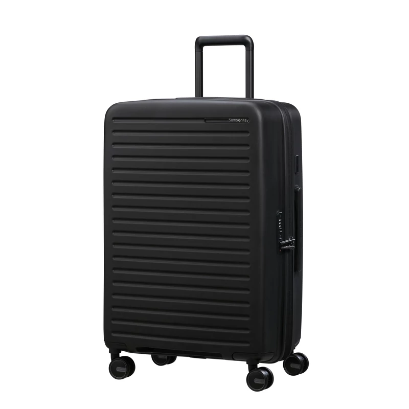 Samsonite Restackd spinner 4-kerekes keményfedeles bővíthető bőrönd 68 x 46 x 26/29cm, fekete