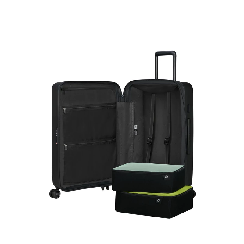 Samsonite Restackd spinner 4-kerekes keményfedeles bővíthető bőrönd 68 x 46 x 26/29cm, fekete