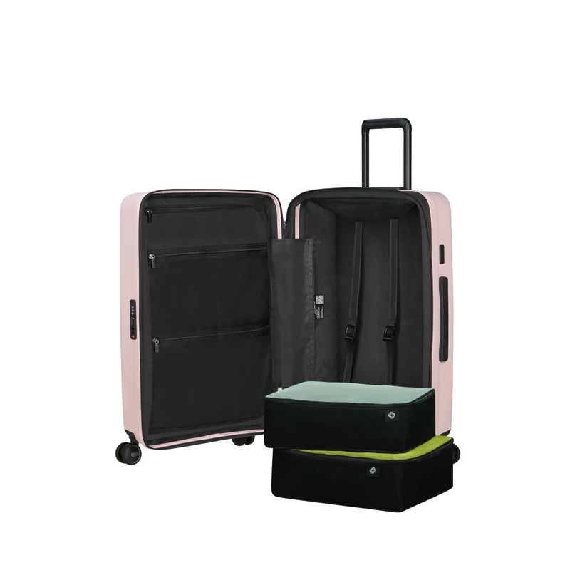 Samsonite Restackd spinner 4-kerekes keményfedeles bővíthető bőrönd 68 x 46 x 26/29cm, halvány rózsaszín