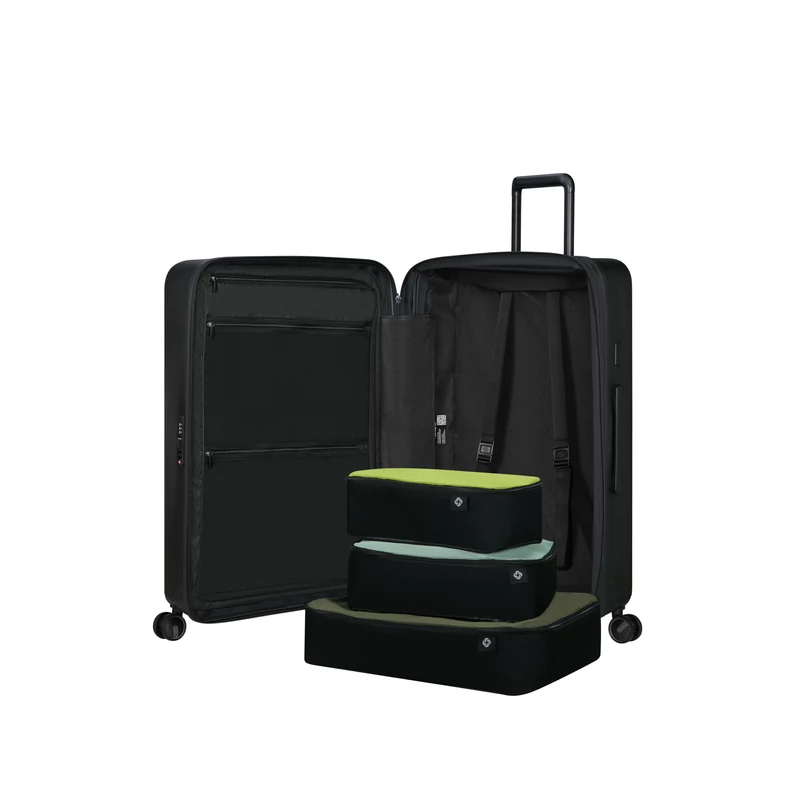 Samsonite Restackd spinner 4-kerekes keményfedeles bővíthető bőrönd 75 x 51 x 29/32 cm, fekete