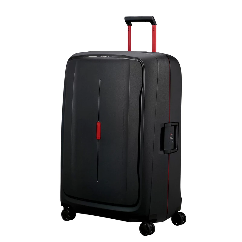 Samsonite Essens spinner 4-kerekes keményfedeles extra nagy bőrönd  81 x 56 x 34 cm, fekete-piros