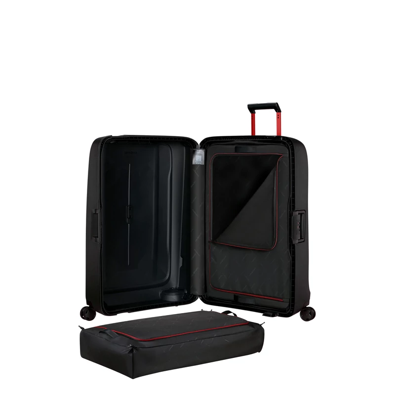 Samsonite Essens spinner 4-kerekes keményfedeles extra nagy bőrönd  81 x 56 x 34 cm, fekete-piros