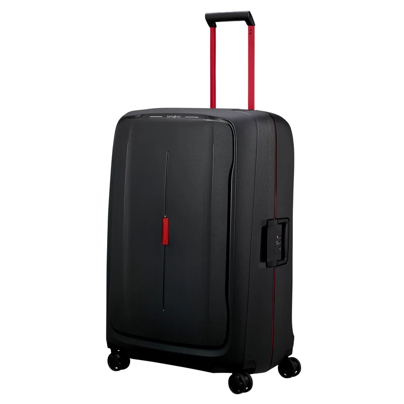 Samsonite Essens spinner 4-kerekes keményfedeles extra nagy bőrönd  81 x 56 x 34 cm, fekete-piros