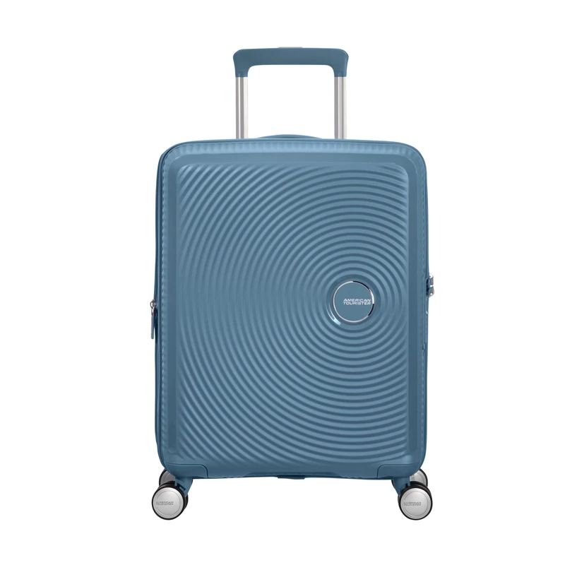 American Tourister Soundbox 4-kerekes keményfedeles bővíthető kabin bőrönd 55x40x20/23 cm, szürkés kék