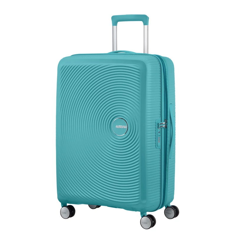 American Tourister Soundbox 4-kerekes keményfedeles bővíthető bőrönd 67 x 46.5 x 29/32 cm, türkiz