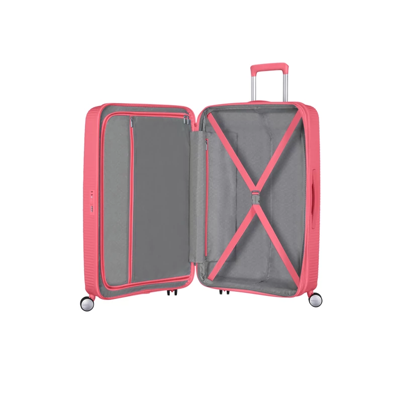 American Tourister Soundbox 4-kerekes keményfedeles bővíthető bőrönd 67 x 46.5 x 29/32 cm, rózsaszín