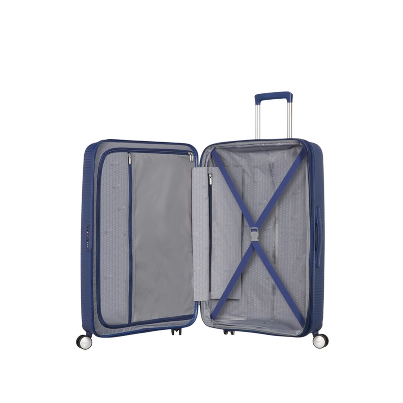 American Tourister Soundbox 4-kerekes keményfedeles bővíthető bőrönd 77 x 51.5 x 29.5/32.5 cm, sötétkék