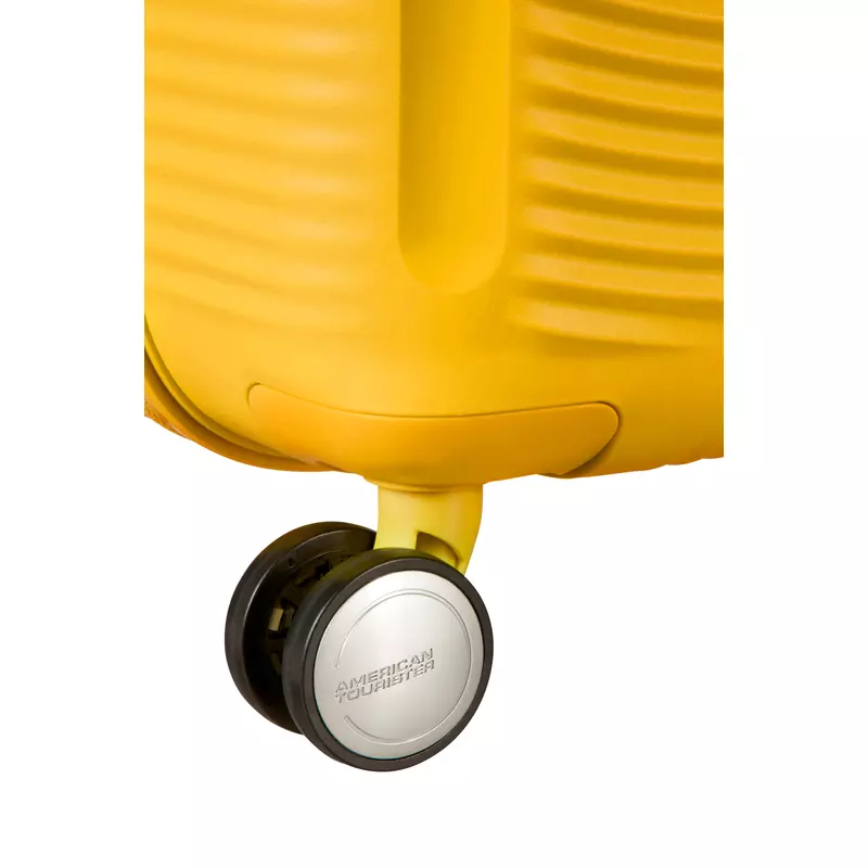 American Tourister Soundbox 4-kerekes keményfedeles bővíthető bőrönd 67 x 46.5 x 29/32 cm, sárga
